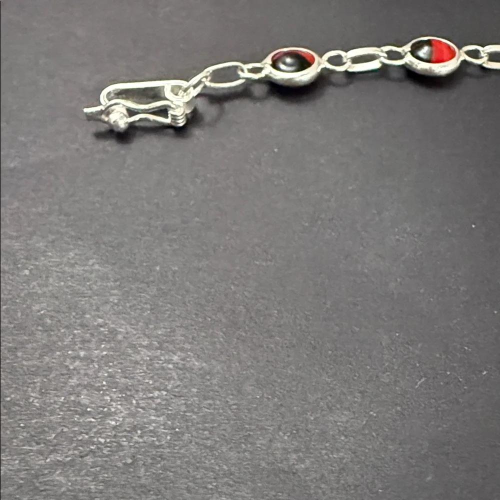 950 Sterling Silver Huayruro Seeds Peruvian Bracelet 7.5 In